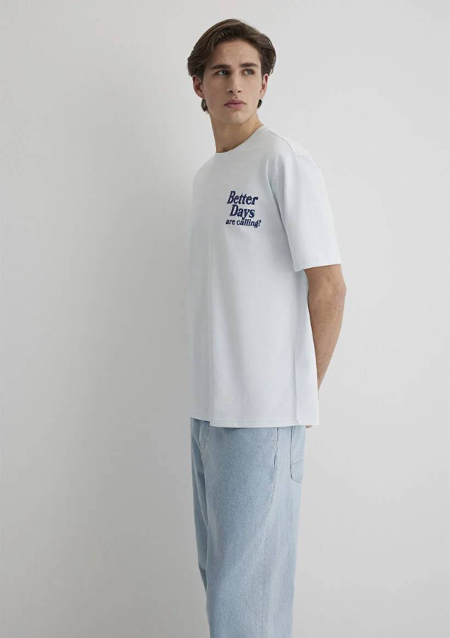 Resim Mavi Loose Erkek  T-shirt M0612462-70793