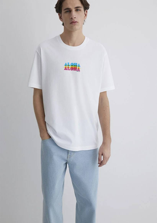 Resim Mavi Loose Erkek  T-shirt M0612612-620