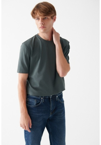 Resim Mavi Basıc Bisiklet Yaka Erkek T-Shirt M0610252-71598