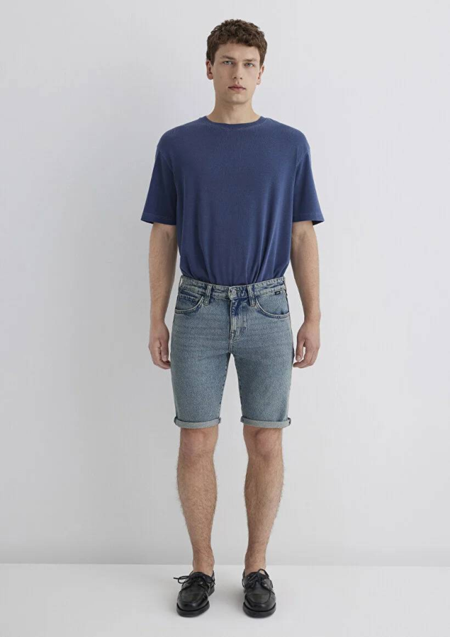 Resim Mavi Skinny Erkek  Kot&Kanvas Şort M0428489645