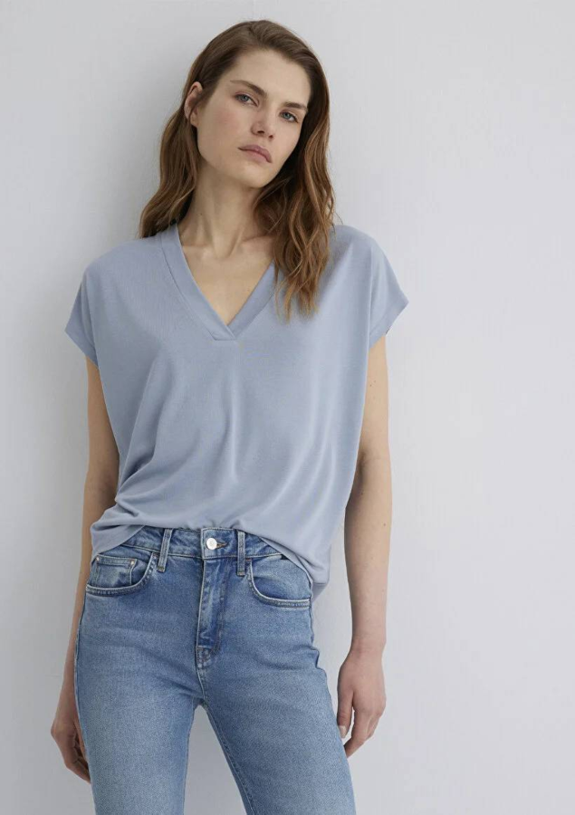 Resim Mavi Kolsuz Kadın T-Shirt M1612250-85385