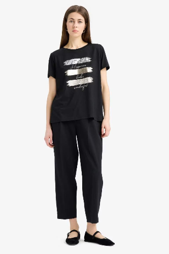 Resim Defacto Kadın Kısa Kol T-shirt E5063AX/BK81