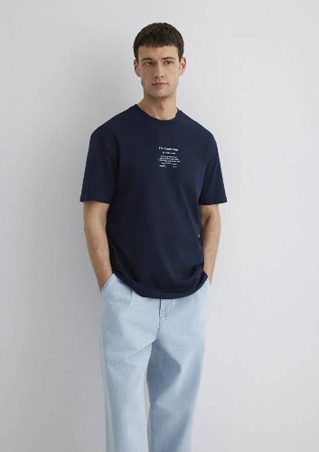 Resim Mavi Erkek Mavi Baskılı T-Shirt M0612796-70490