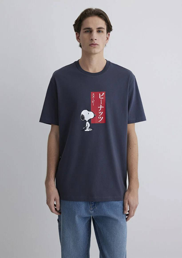 Resim Mavi Loose Erkek  T-shirt M0612660-70726
