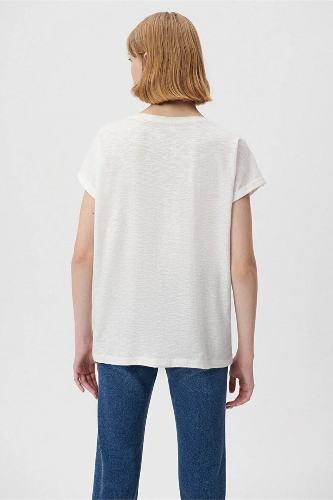 Resim Mavi V Yaka Basıc Kadın T-Shirt M1600961-620