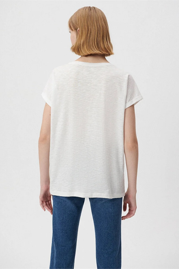 Resim Mavi V Yaka Basıc Kadın T-Shirt M1600961-620