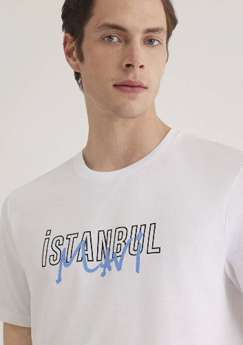 Resim Mavi Erkek İstanbul Baskılı T-Shirt M067114-620