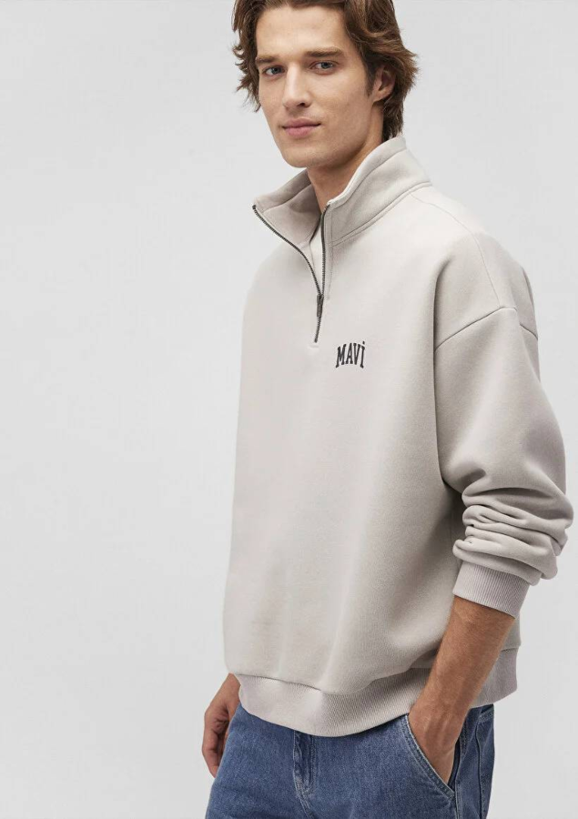 Resim Mavi Yarım Fermuarlı Erkek Sweat M0S10208-70074
