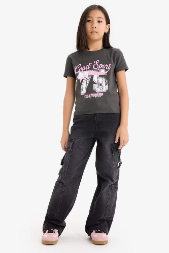 Resim Defacto Kız Çocuk Kısa Kol T-shirt E0366A8AR211