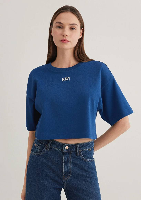 Resim Mavi Yuvarlak Yaka Kısa Kollu Penye Tişört Ko Kadın T-Shirt M1611585-82625