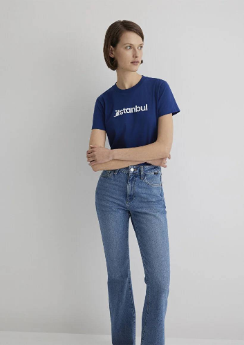 Resim Mavi Kedi İstanbul Baskılı Kadın T-shirt M1612111-70722