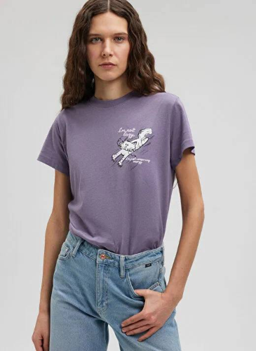 Resim Mavi Kedi Baskılı Kadın T-Shirt M1612233-70608