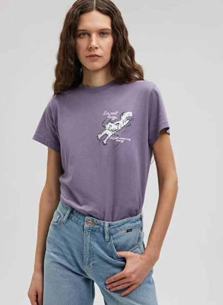 Resim Mavi Kedi Baskılı Kadın T-Shirt M1612233-70608