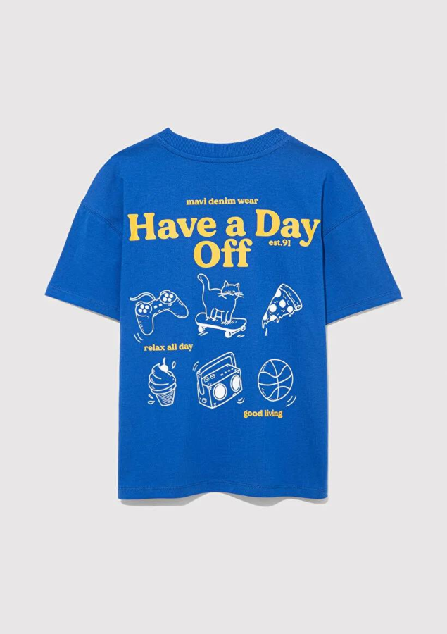 Resim Mavi Have A Day Off Baskılı Erkek Çocuk T-Shirt M6610277-82491