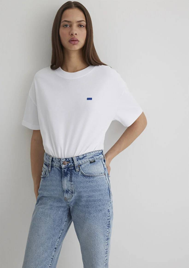 Resim Mavi Kısa Kollu Kadın T-shirt M1612188-620
