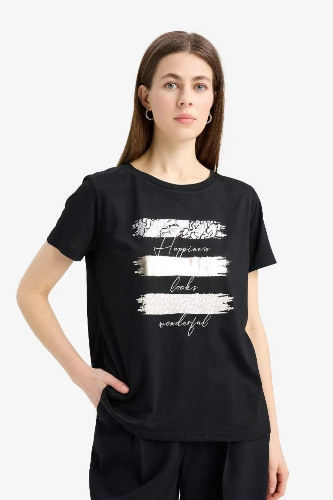 Resim Defacto Kadın Kısa Kol T-shirt E5063AX/BK81