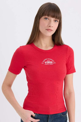 Resim Defacto Kadın Kısa Kol T-shirt E5069AX/RD117