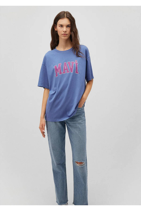 Resim Mavi Baskılı Kadın T-shirt M1600843-70662