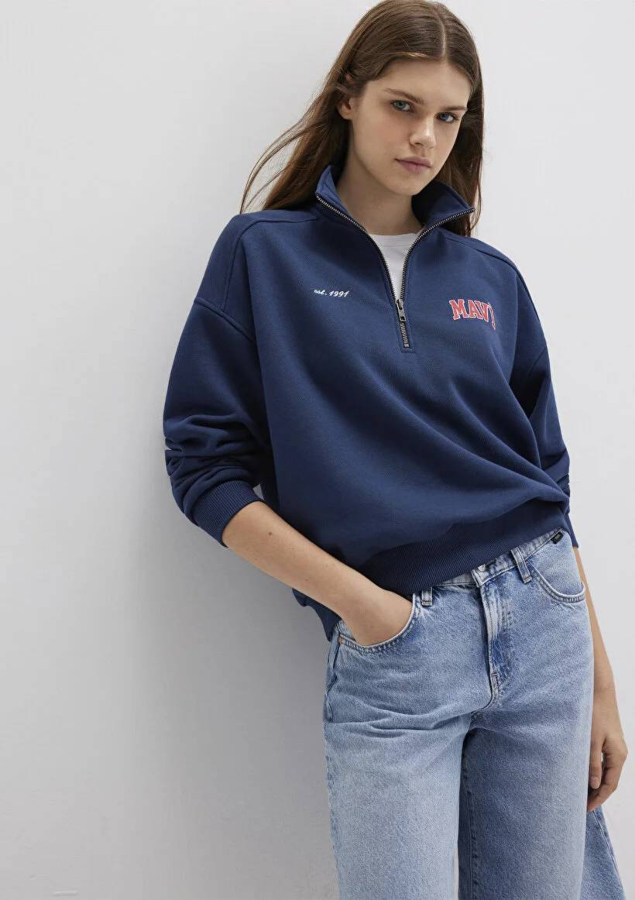 Resim Mavi Logo Baskılı Kadın Sweat M1S10373-70488