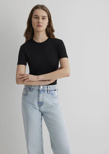 Resim Mavi Yuvarlak Yaka Basıc Kadın T-Shirt M1600963-900
