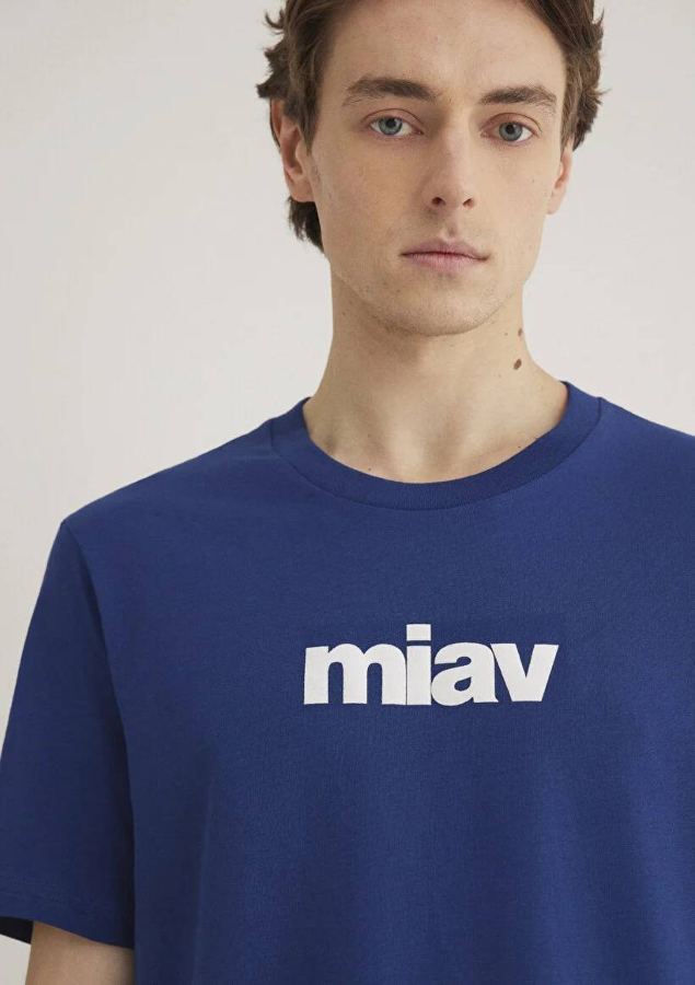 Resim Mavi Miav Baskılı Tişört Koyu Saks Mavi Erkek T-Shirt M067153-70722