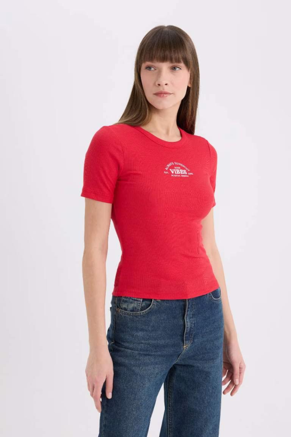 Resim Defacto Kadın Kısa Kol T-shirt E5069AX/RD117