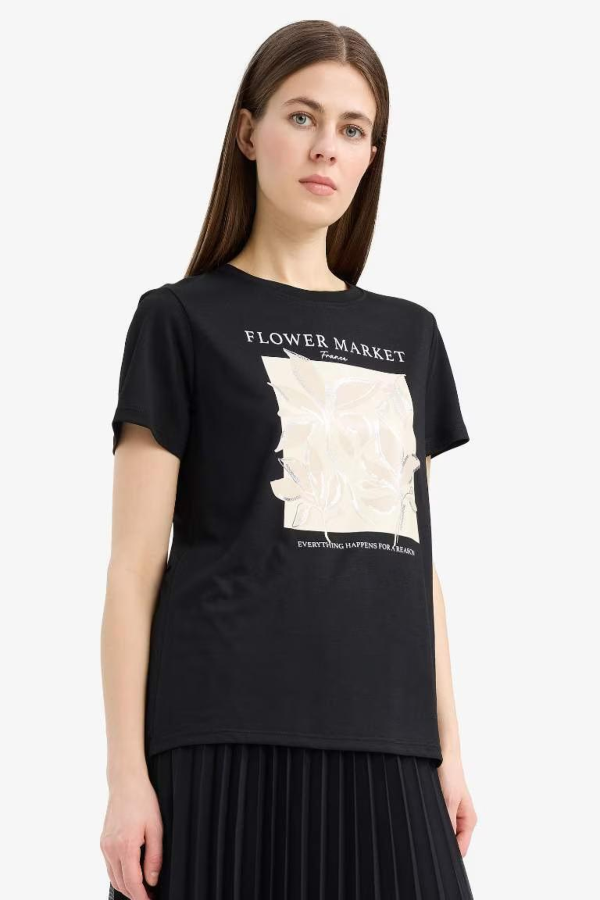 Resim Defacto Kadın Kısa Kol T-shirt E5144AX/BK81