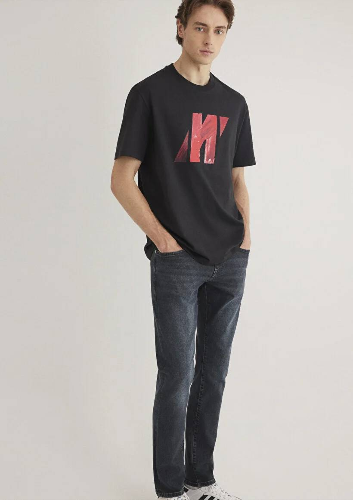 Resim Mavi Loose Erkek  T-shirt M0612749-71379