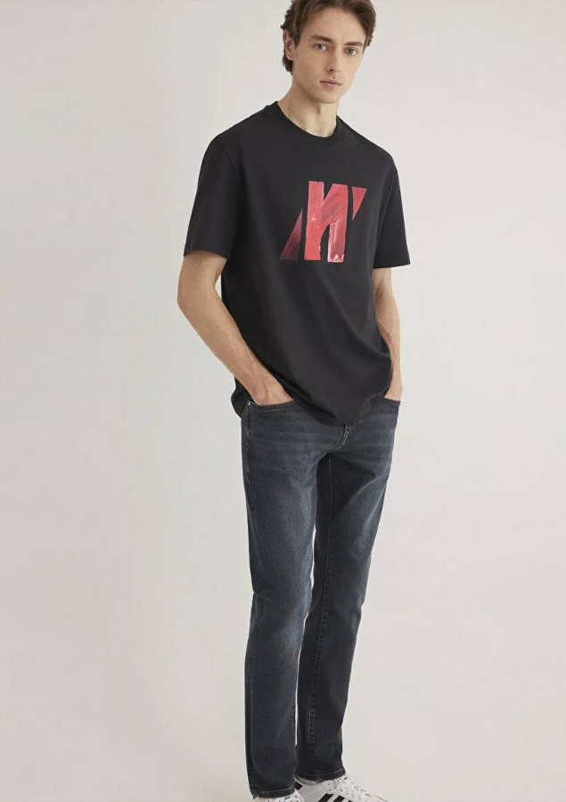 Resim Mavi Loose Erkek  T-shirt M0612749-71379