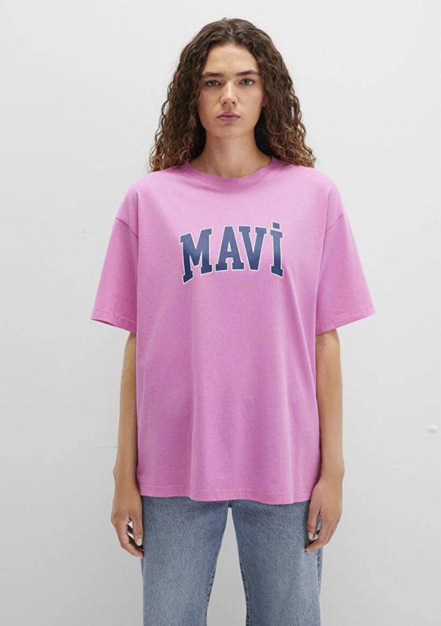 Resim Mavi Baskılı Kadın T-Shirt M1600843-71033