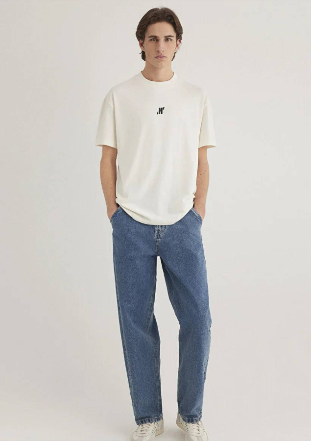 Resim Mavi Loose Erkek  T-shirt M0612745-70057