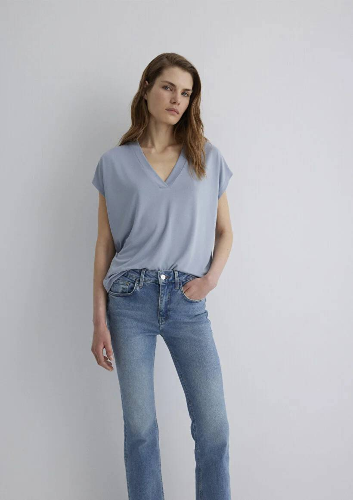 Resim Mavi Kolsuz Kadın T-Shirt M1612250-85385
