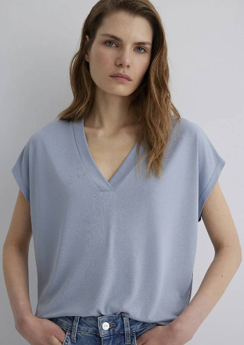 Resim Mavi Kolsuz Kadın T-Shirt M1612250-85385