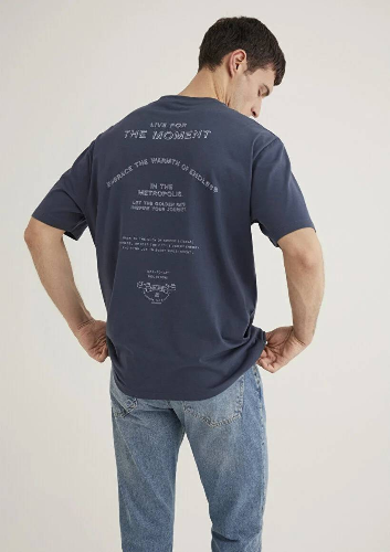 Resim Mavi Loose Erkek  T-shirt M0612627-70726