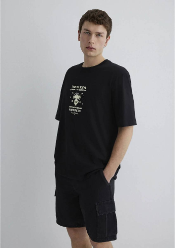 Resim Mavi Relaxed Erkek  T-shirt M0612709-900