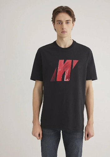 Resim Mavi Loose Erkek  T-shirt M0612749-71379