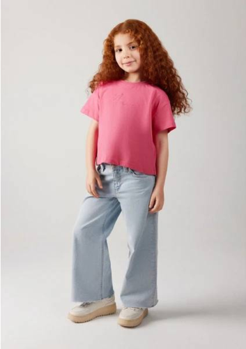 Resim Mavi Logo Baskılı Crop Kız Çocuk T-Shirt M7610181-71111