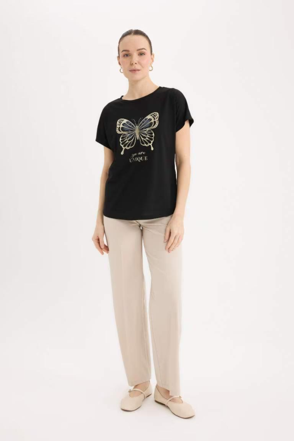 Resim Defacto Kadın Kısa Kol T-shirt D8924AX/BK27