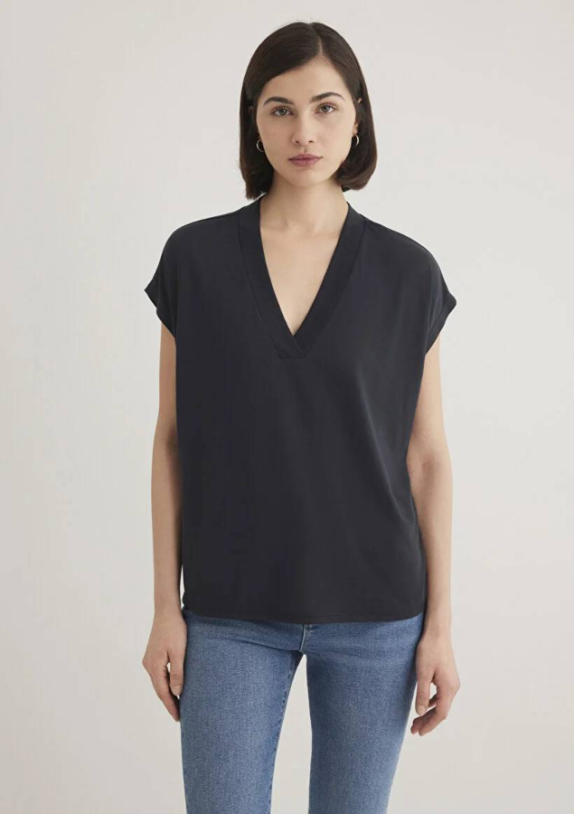 Resim Mavi Kolsuz Kadın T-Shirt M1612250-900