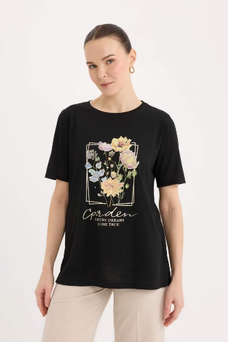 Resim Defacto Kadın Kısa Kol T-shirt E1212AX/BK27