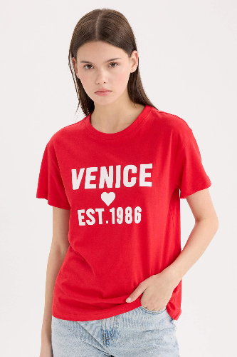 Resim Defacto Kadın Kısa Kol T-shirt D9604AXRD117