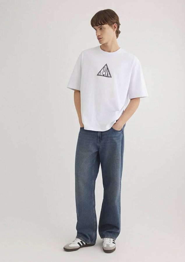 Resim Mavi Baskılı Erkek T-Shirt M0612524-620