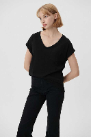 Resim Mavi V Yaka Basıc Kadın T-Shirt M1600961-900