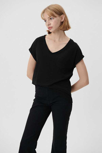 Resim Mavi V Yaka Basıc Kadın T-Shirt M1600961-900