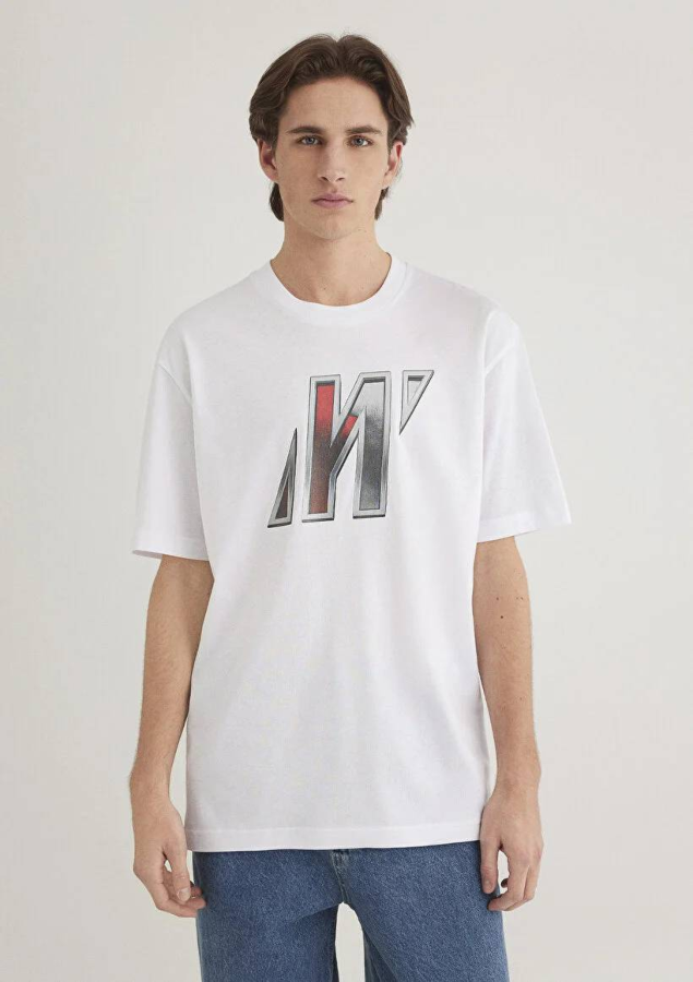 Resim Mavi Loose Erkek  T-shirt M0612750-620