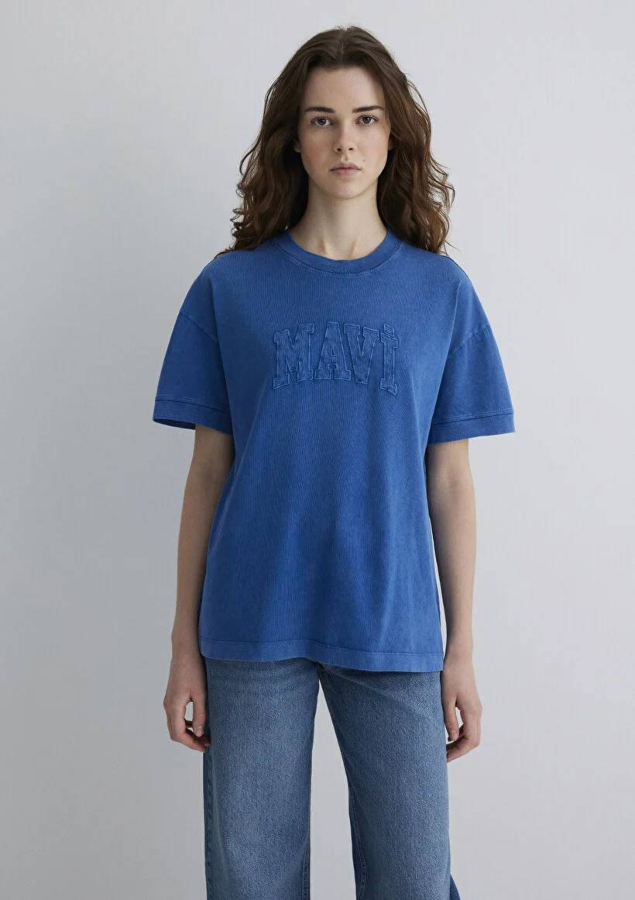 Resim Mavi Loose Kadın  T-shirt M1613224-88121