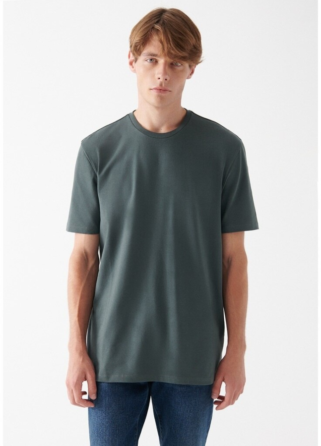 Resim Mavi Basıc Bisiklet Yaka Erkek T-Shirt M0610252-71598
