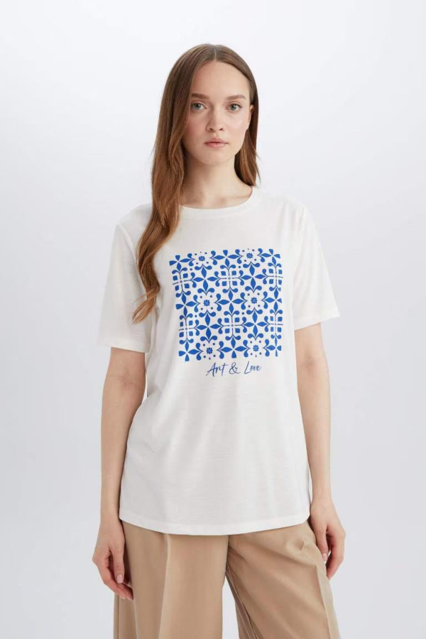 Resim Defacto Kadın Kısa Kol T-shirt E1163AXER105