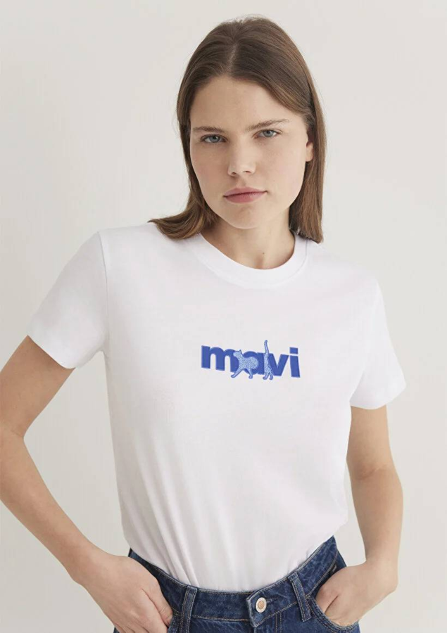 Resim Mavi Baskılı Kadın T-Shirt M1613287-620