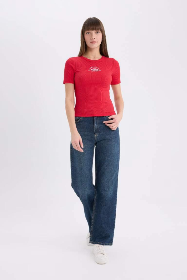 Resim Defacto Kadın Kısa Kol T-shirt E5069AX/RD117